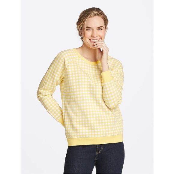 Draper James Yellow White Gingham Pullover Sweater Size M Preppy Classic - Picture 2 of 15